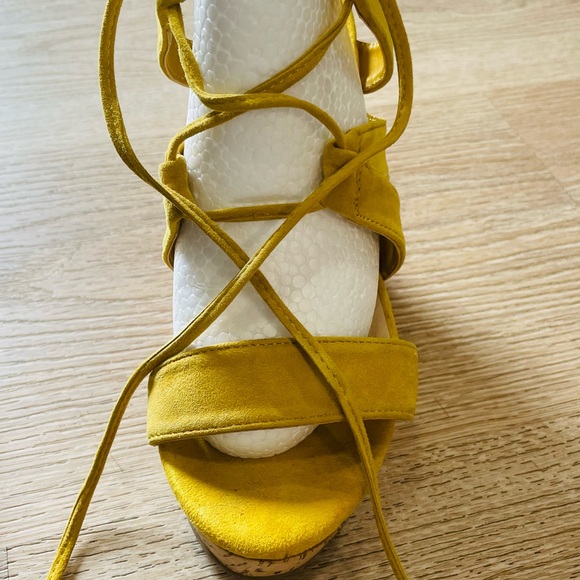 Bleeker & Bond Marisol Sunflower Yellow Suede Wedge Sandals - Picture 11 of 14